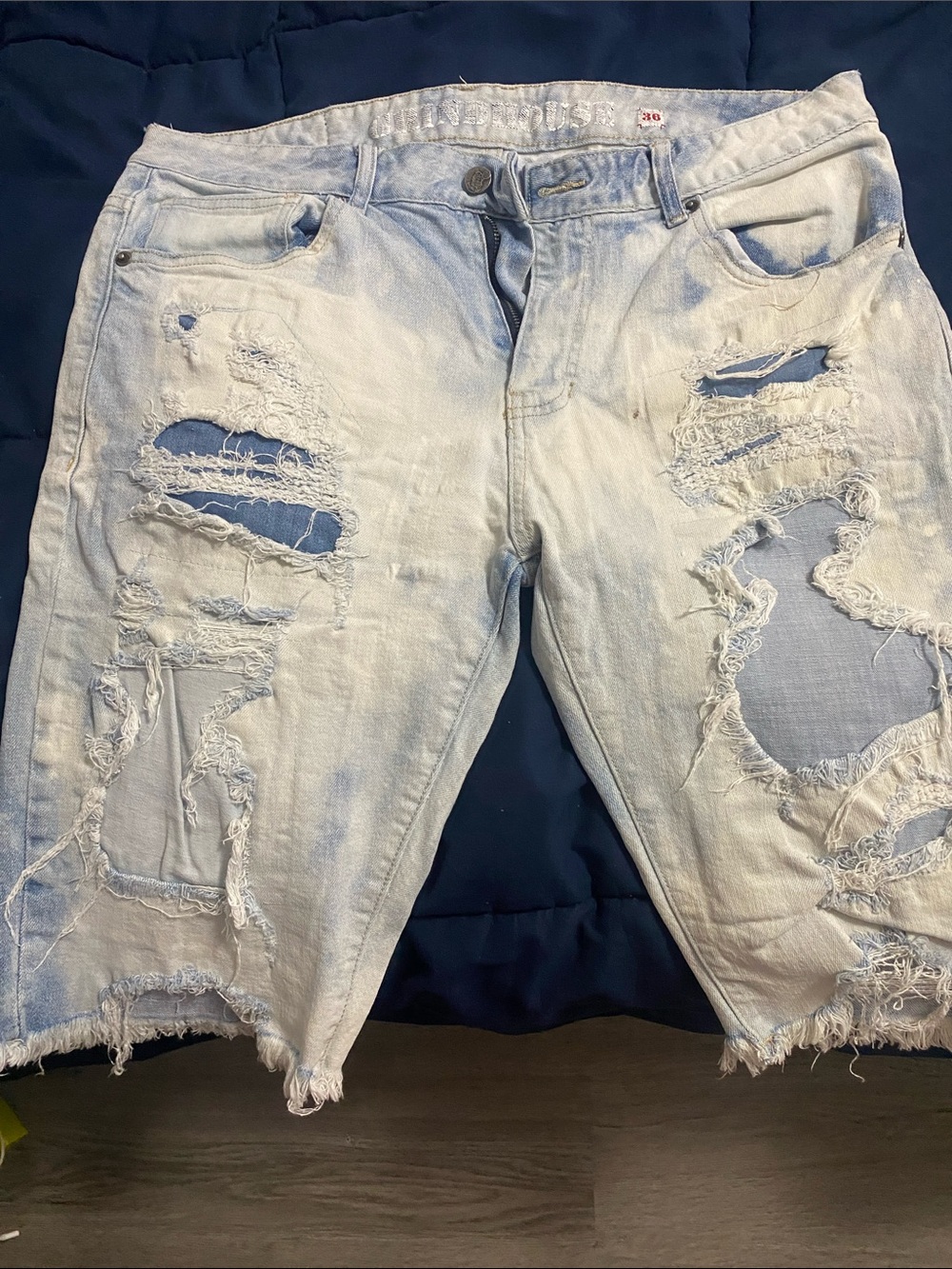 Relaxed Light Blue Distressed Men’s Jeans Shorts